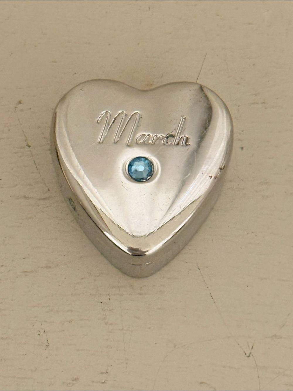 Vintage Swarovski March Birthstone Mini Heart Jewelry Ring Trinket Box